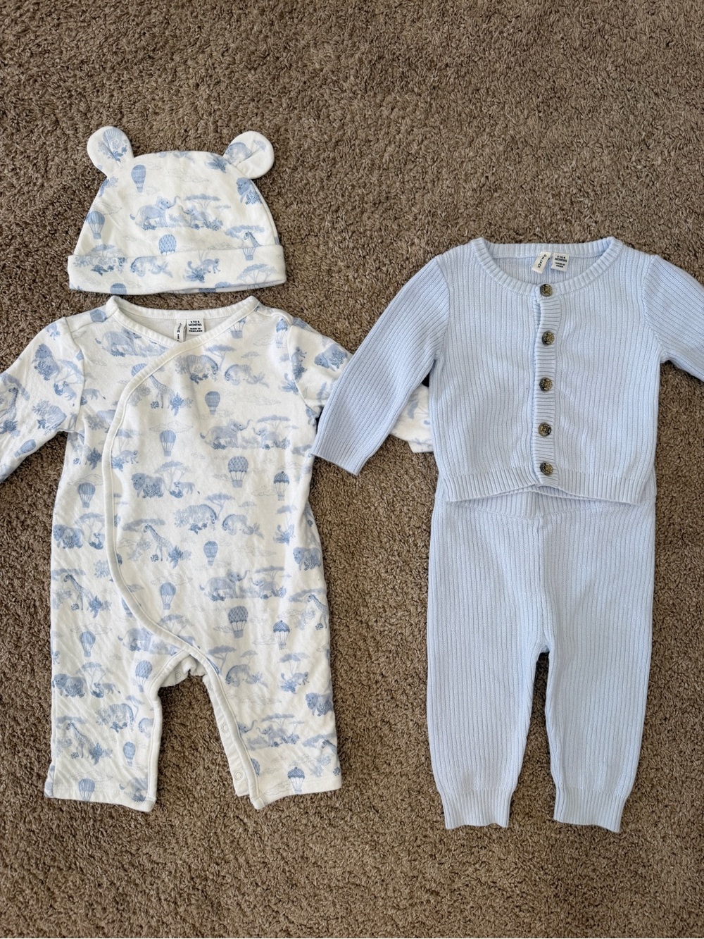Janie and Jack Onesie, Hat, and Knit Set Bundle